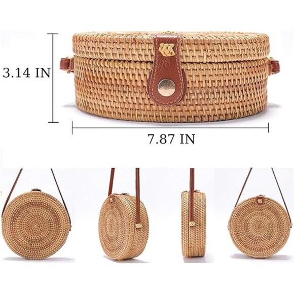 Summer Straw Beach Bag - Woven Wicker Basket Vacation Purse - Picture 9 of 14